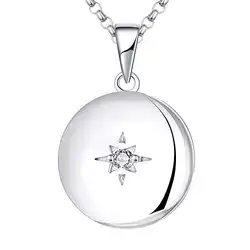 Une image de JO WISDOM Collier Médaillon Photo Argent 925/1000 Femme, Pendentif Étoile Polaire avec AAA Oxyde de Zirconium Pierre de naissance d'avril